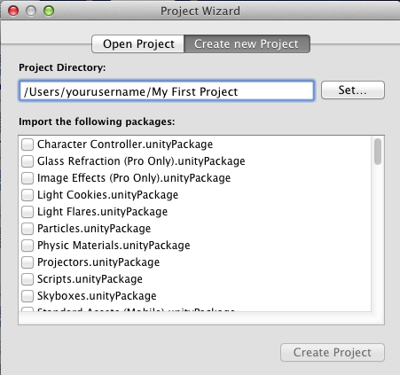Unity New Project Window
